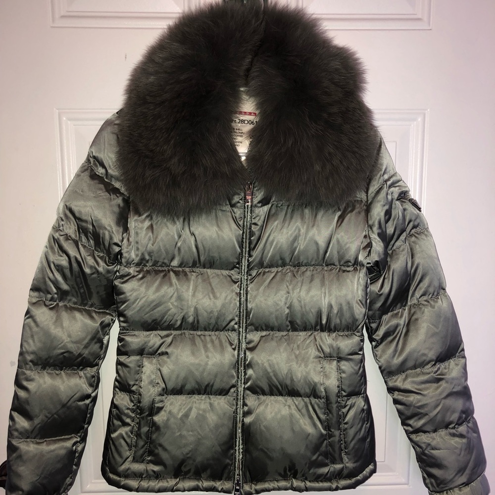 Prada down coat real fur collar